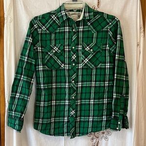 Men's Size Small Roebuck & Co Western Green Plaid Button-Down Shirt